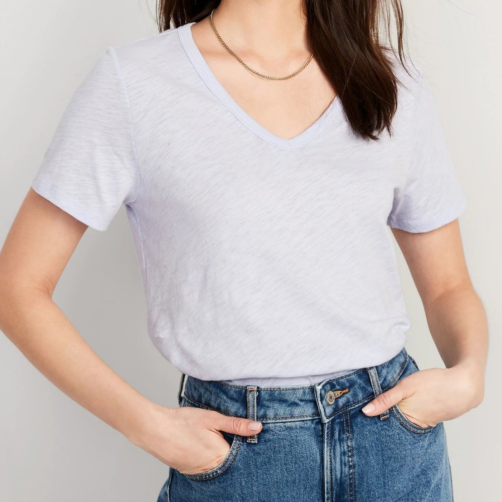 V-Neck Slub-Knit T-Shirt